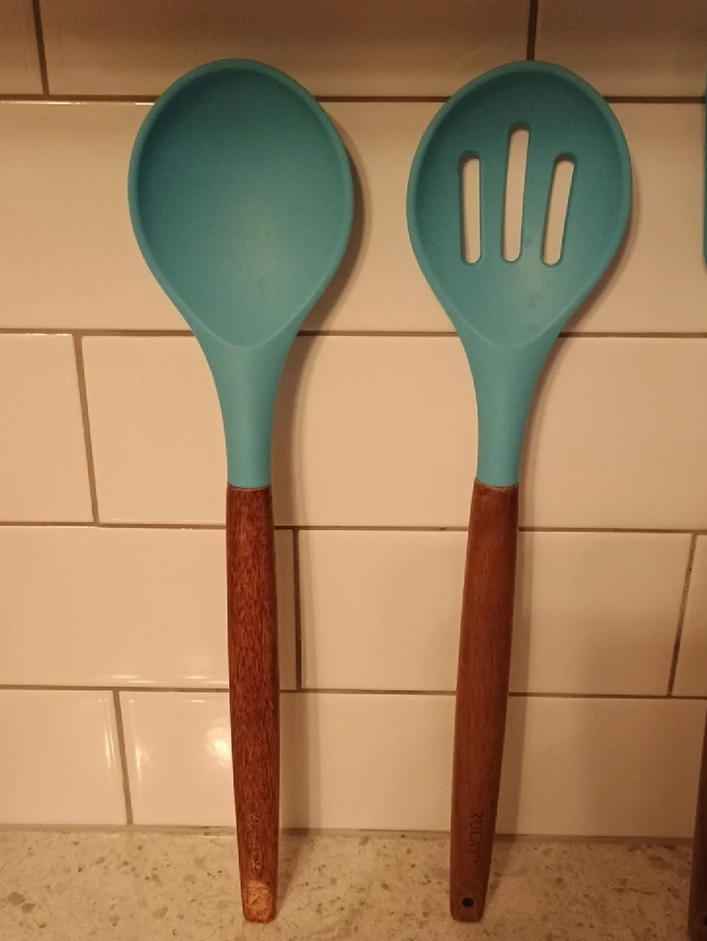 Zulay Non-Stick Blue Silicone & Wooden Handle Kitchen Utensil Set - 5 Piece